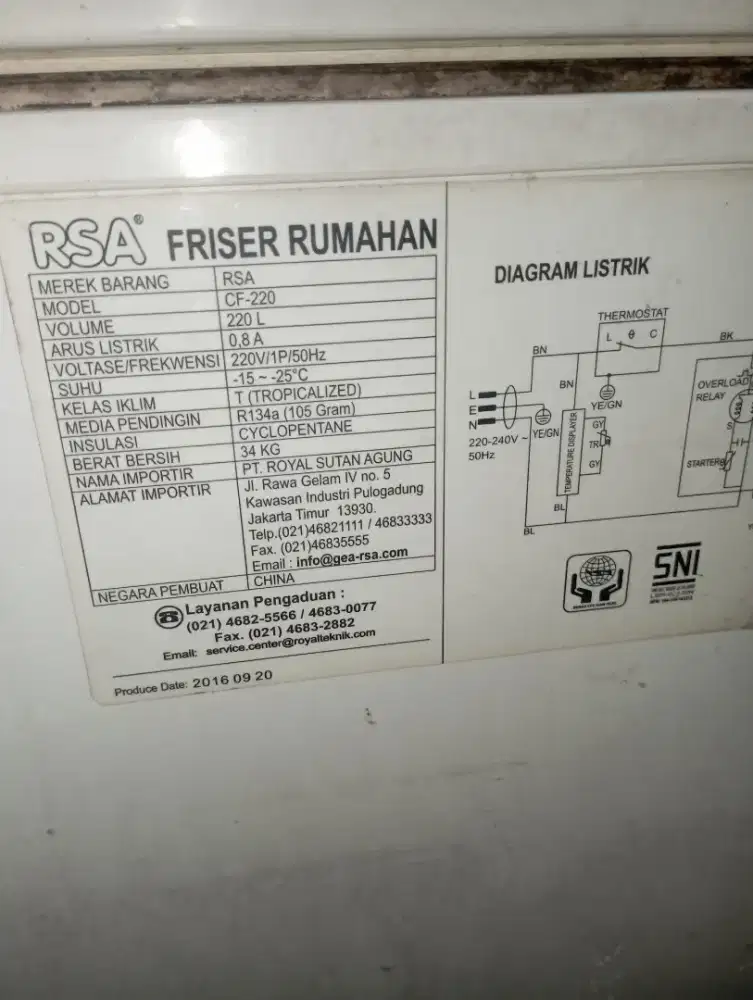 Freezer bok 220 liter merek RSA normal