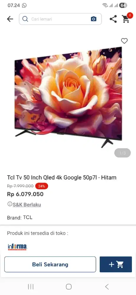 TCl tv 50 inci qled 4k google 50p7l