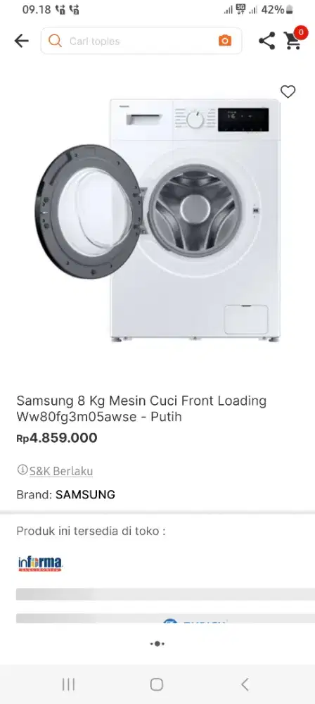 Mesin cuci samsung 8KG hemat listrik