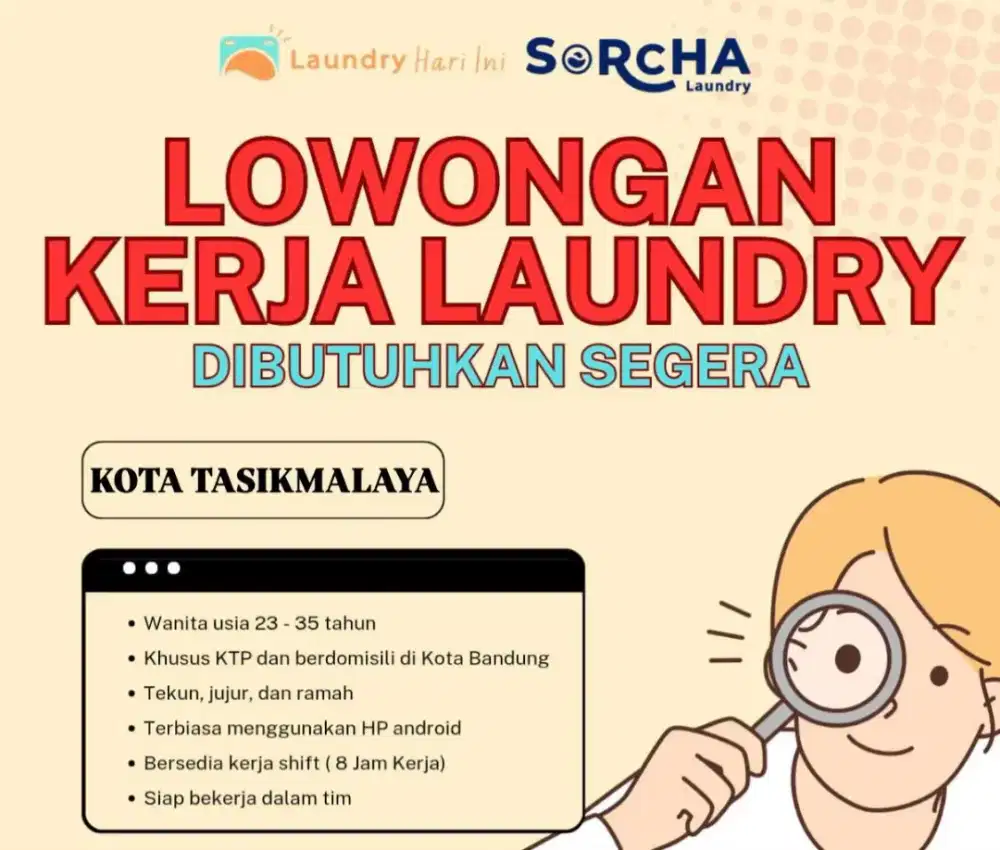 Dibutuhkan segera karyawan Laundry