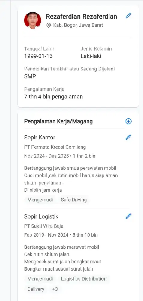 Cari pekerjaan driver SIM B1 CDD-CDE BOX LONG , kantor manual/matic