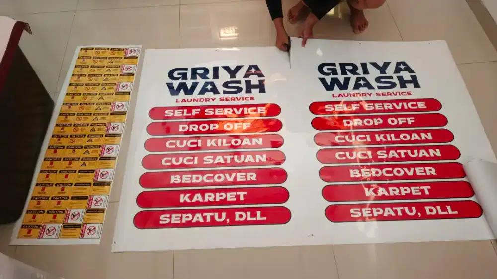 Cetak sticker laundry stiker neonbox plang papan nama reklame