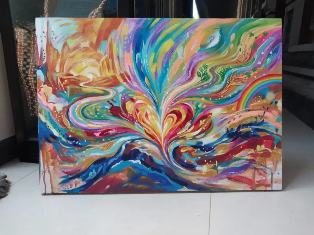 Dijual lukisan kanvas pemandangan abstrak 100x120 cm