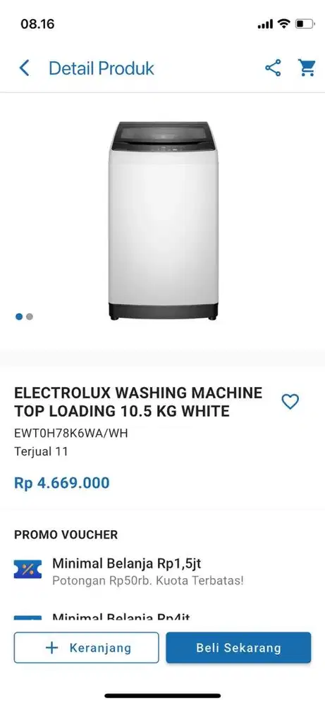 ELECTROLUX WASHING MACHINE TOP LOADING 10.5 KG WHITE