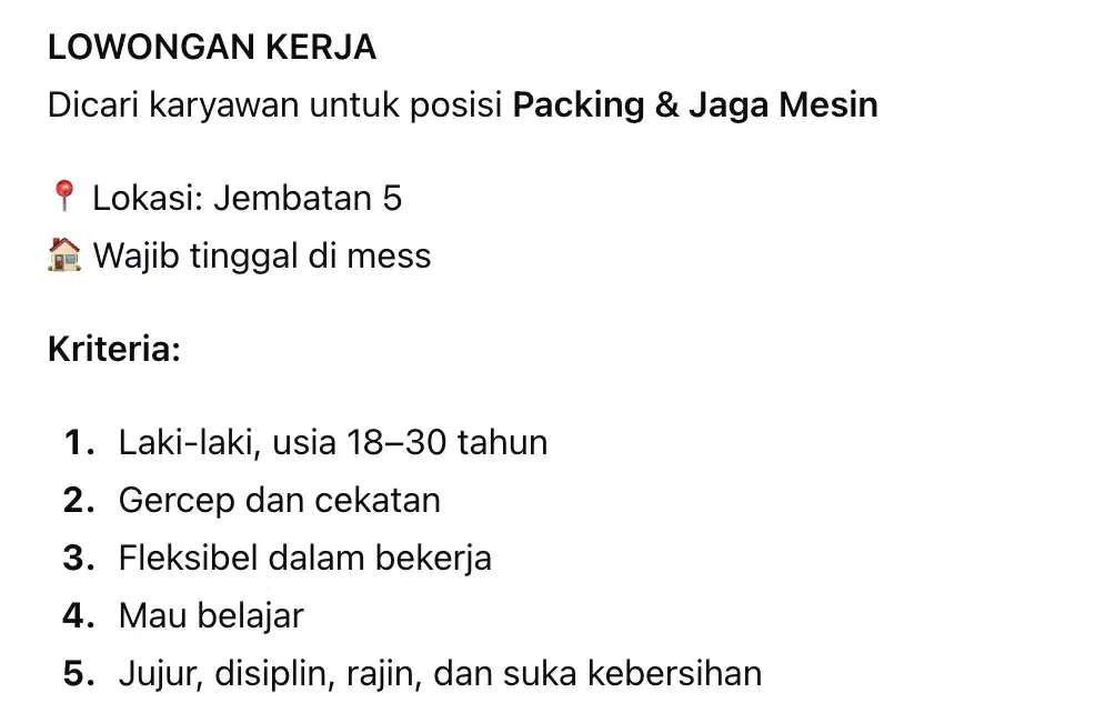 lowongan kerja JAGA MESIN DTF , dan PACKING