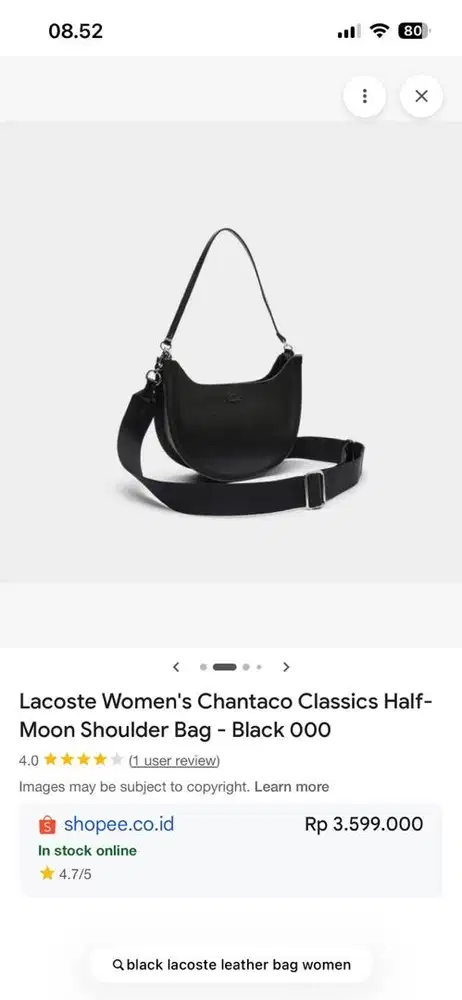 Lacoste Women's Chantaco Classics Half-Moon Shoulder Bag
