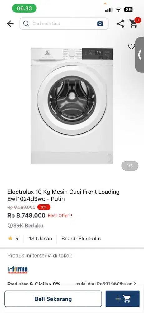 mesin cuci fl electrolux ewf1024