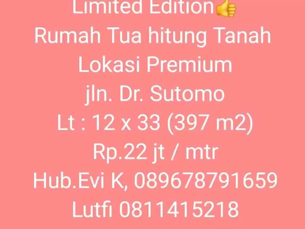 Dijual Rumah tua di Jl. dr. Soetomo Makassar