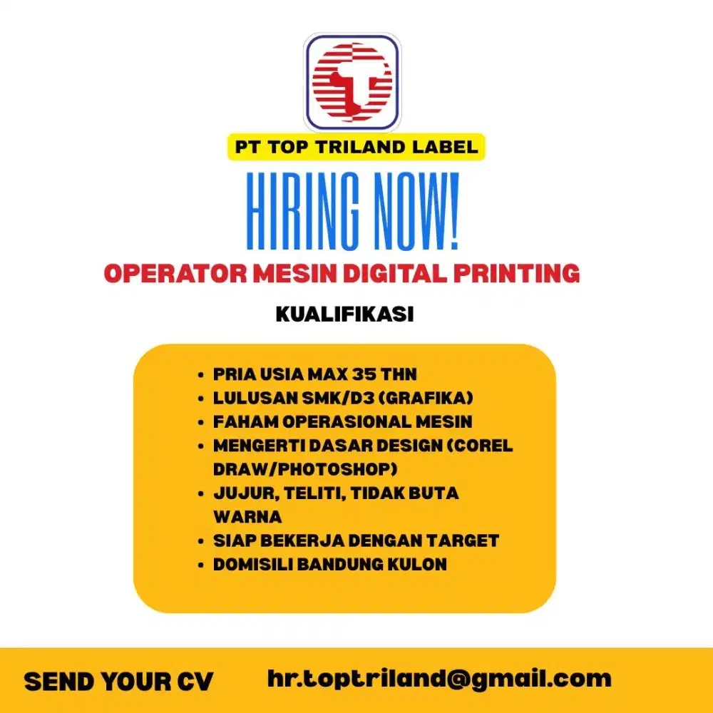 LOWONGAN OPERATOR DIGITAL PRINTING