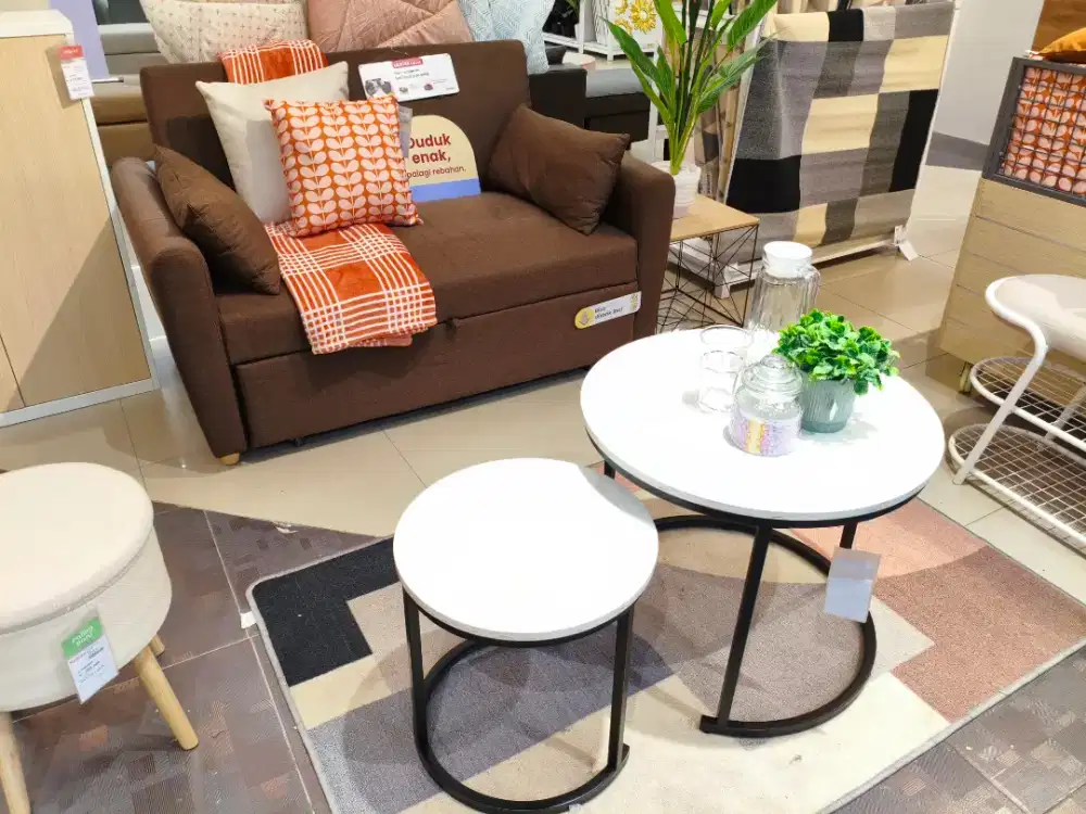 Selma Laguna Sofa Bed Fabric Cokelat + Set 2 Pcs Porto Meja Tamu