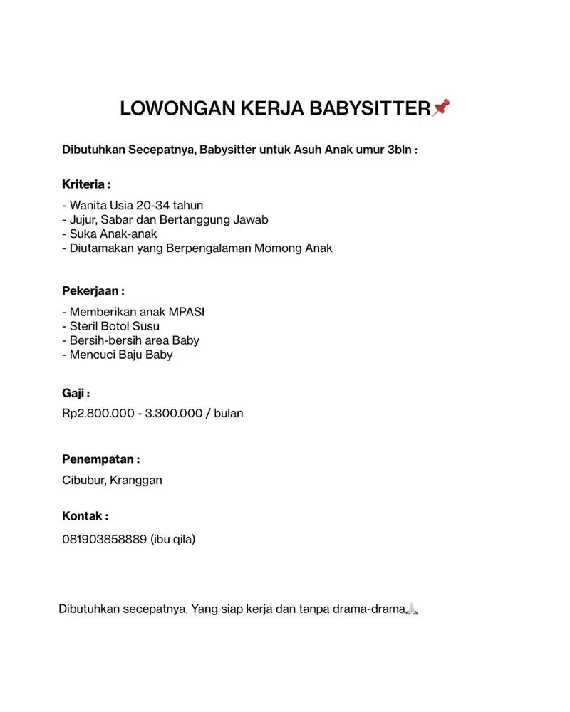 DIBUTUHKAN BABYSITTER