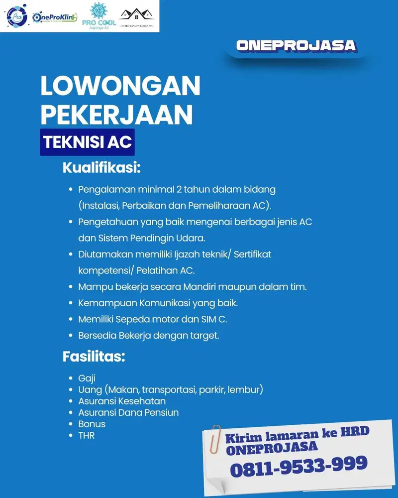 DIBUTUHKAN SEGERA! TEKNISI AC