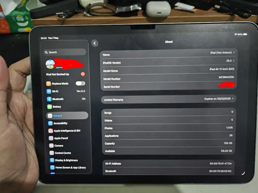 Ipad air 7 m3 128gb Inter Wifi Only