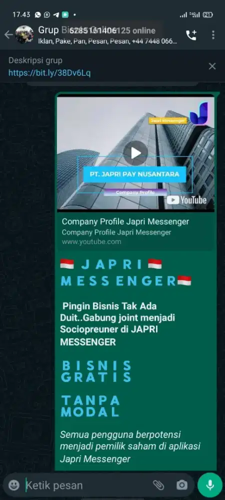 Terima posting sebar iklan ke Group WhatsApp dan FaceBook