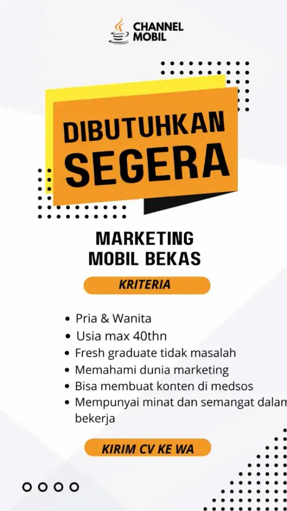 DIBUTUHKAN MARKETING MOBIL BEKAS