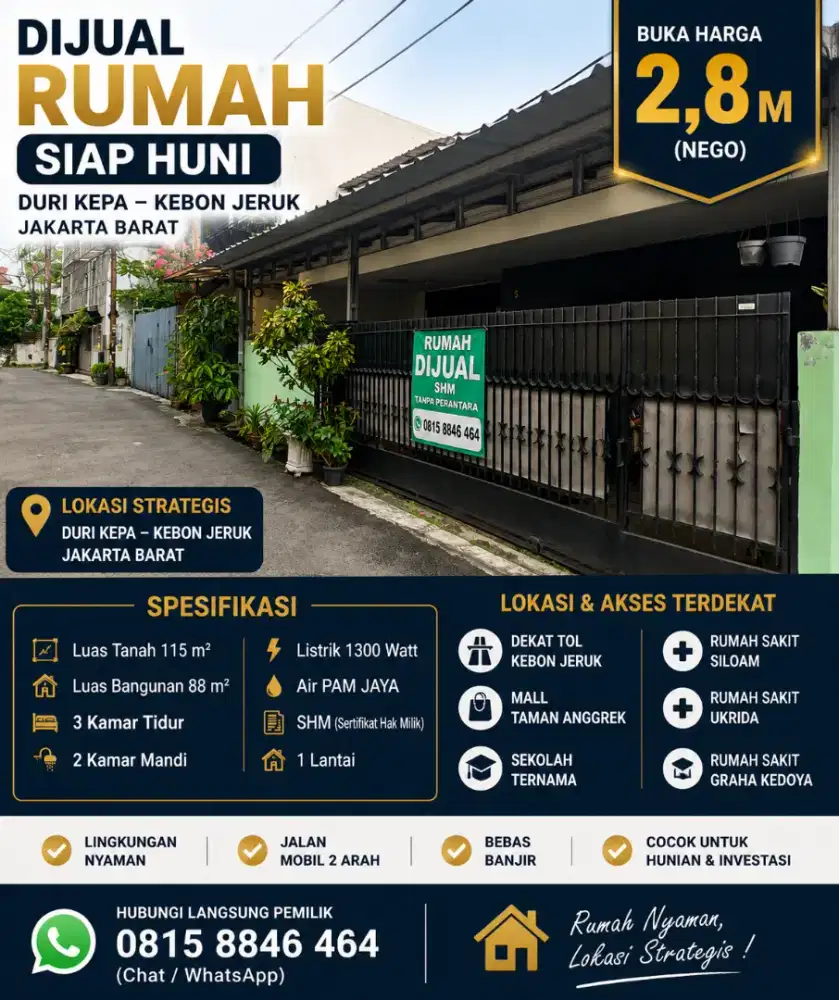 TANPA PERANTARA DIJUAL RUMAH – DURI KEPA, KEBON JERUK JAKARTA BARAT