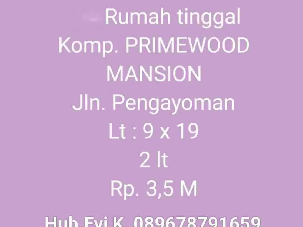 Dijual Rumah 2 Lt di Primewood Mansion Jl. Pengayoman Makassar