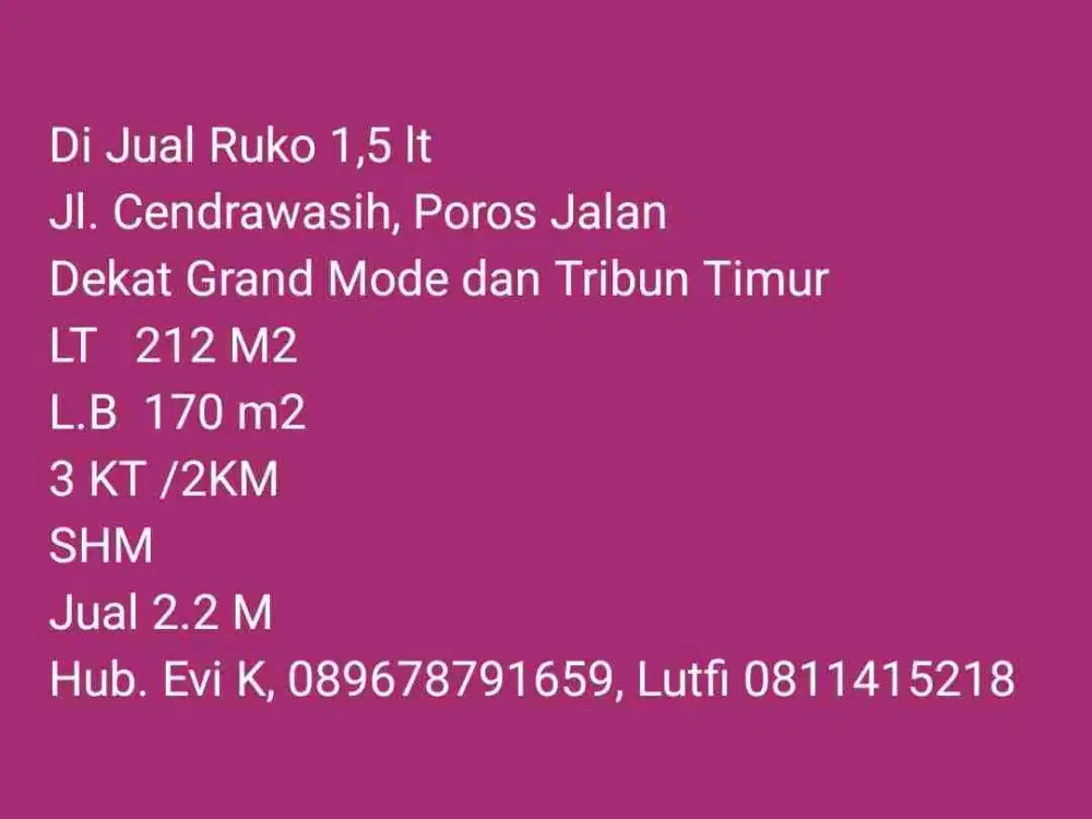 Dijual Ruko 1 1/2  lantai di Jl. Cendrawasih Makasaar