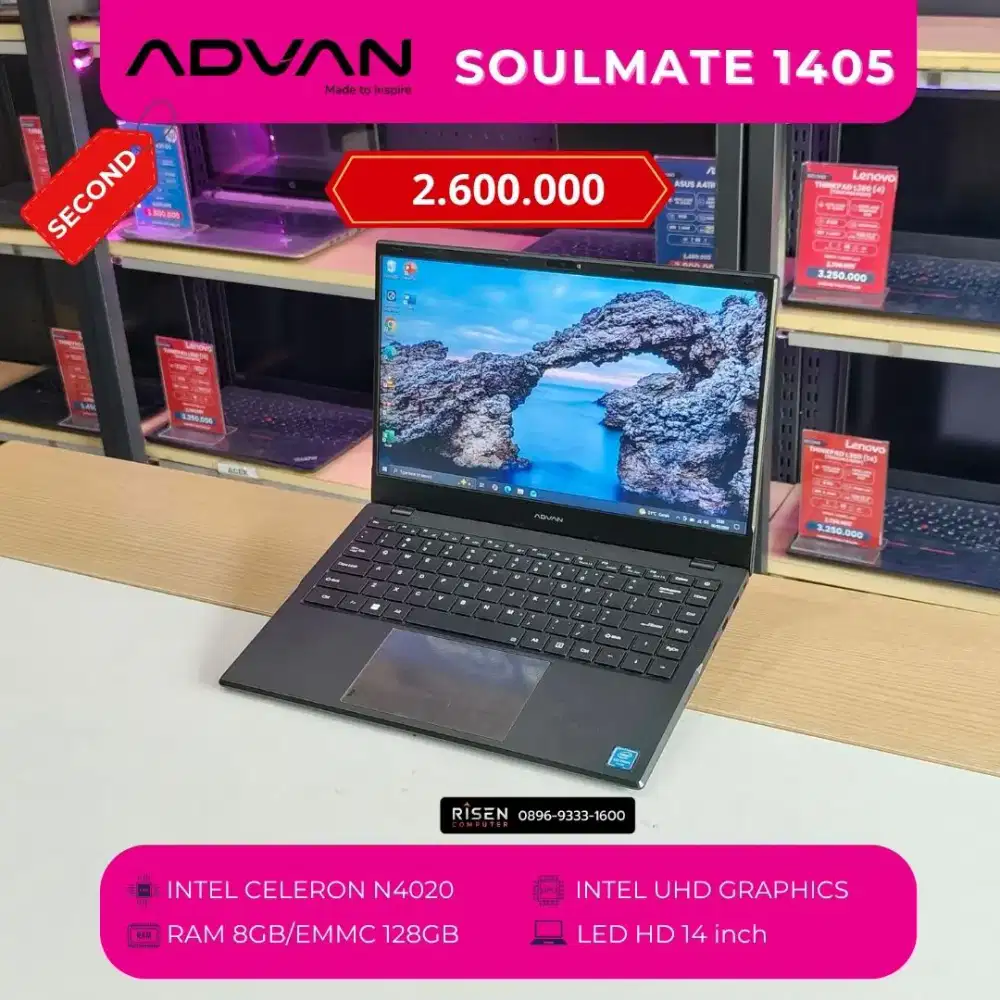 ADVAN SOULMATE 1405 Celeron N4020 RAM 8GB EMMC 128GB HD 14inc Second