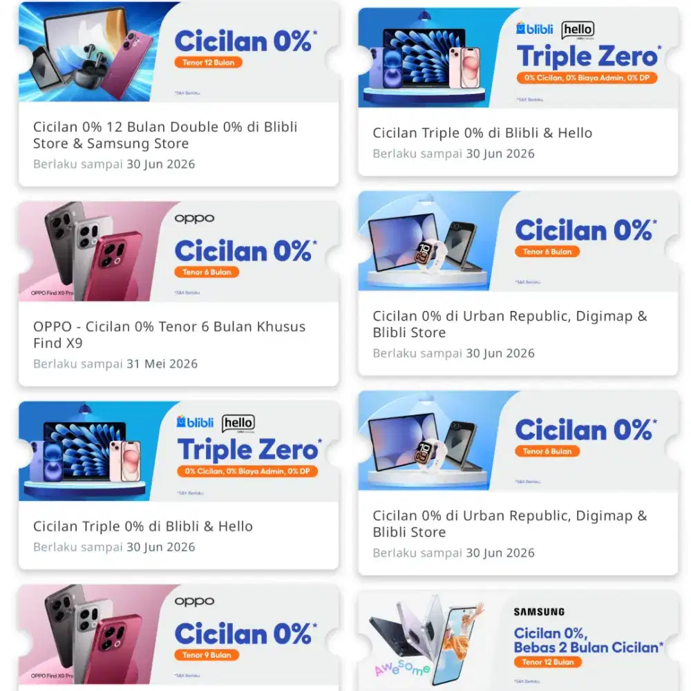 Cicilan 0% tanpa kartu kredit dan free 2x cicilan menggunakan kredivo
