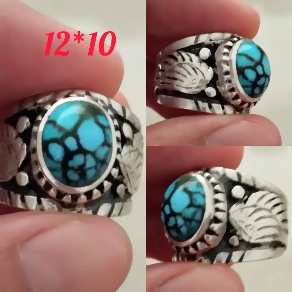 Pirus persia lawas blue fancy ceplok kuro ring perak