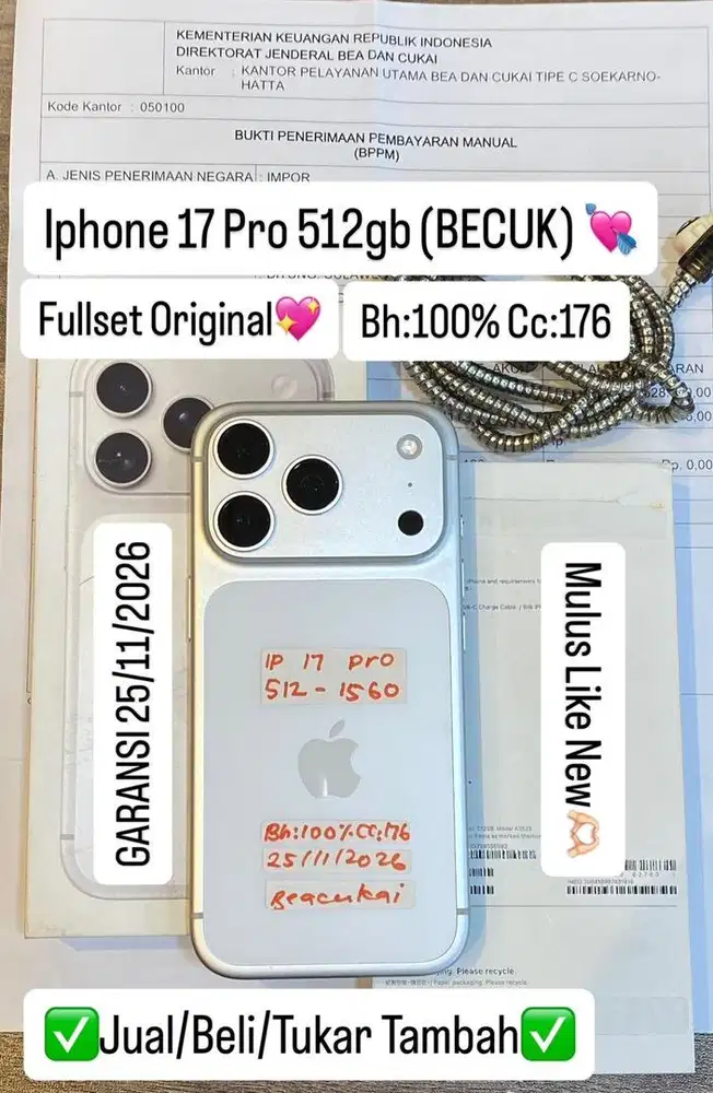 Iphone 17 Pro 512 Gb Silver Resmi Beacukai Fullset original