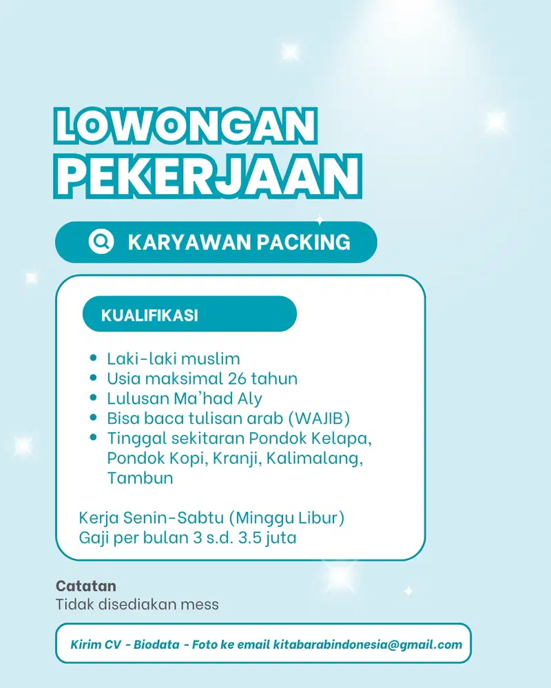 Dibutuhkan Karyawan packing