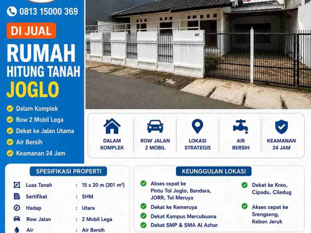 Jual cepat,nego sampai jadi! Rumah hitung tanah komplek joglo jakarta barat