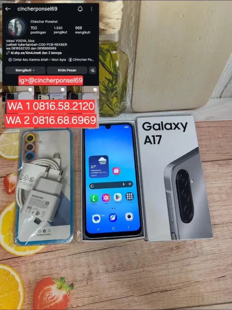 Jual HP SAMSUNG A17 8/256 segel resmi sein free adaptor dan case
