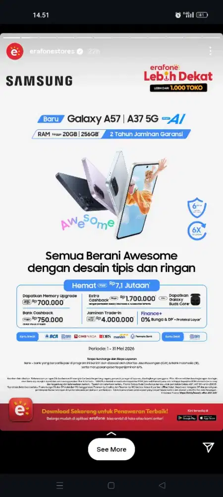 Trade in Samsung di Erafone yuk ke series A37 dan A57