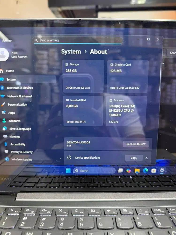 LAPTOP  Lenovo IdeaPad 730S-13IWL CORE i5-8265U, RAM 8GB, SSD 256GB