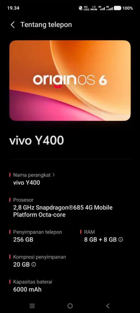 Dijual HP vivo y400 RAM 8gb /8gb