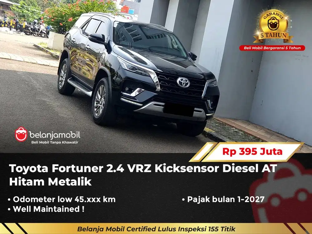 [ GARANSI 5TH ] Toyota Fortuner 2.4 VRZ Diesel AT Hitam 2022/2023