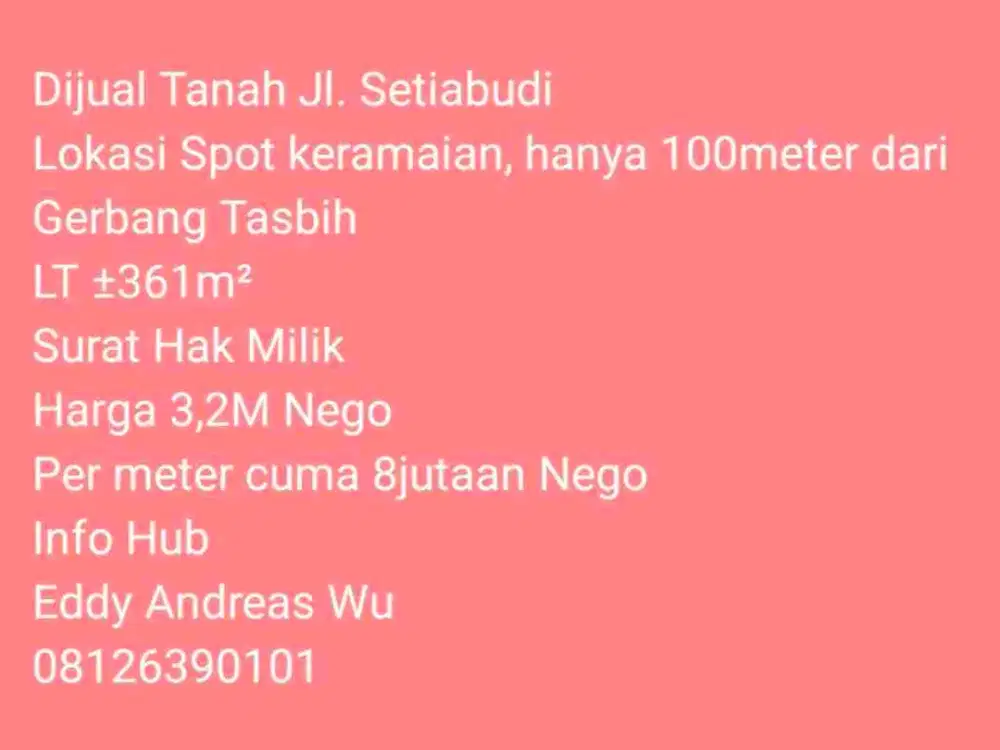 Dijual Tanah Jl. Setiabudi