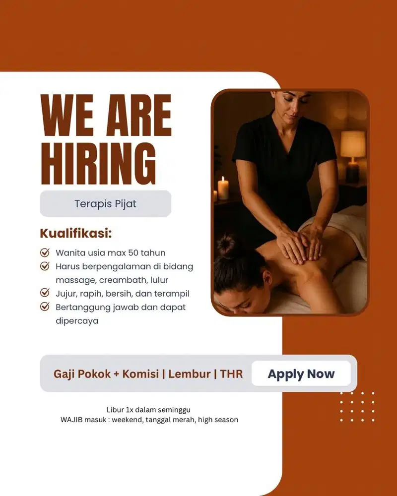 Dibutuhkan segera! Terapis hairspa & creambath (bisa pijat juga)
