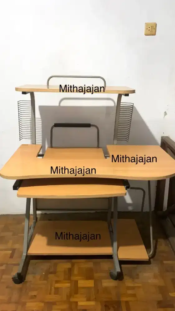MEJA KOMPUTER BESAR KAYU TINGKAT KUAT BAGUS KERJA BELAJAR PC CPU SEKEN
