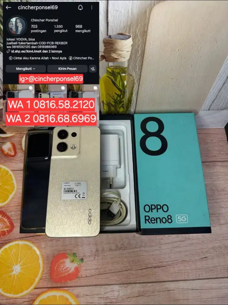 Jual hp likeNEW  OPPO RENO 8 5g 12/256 fullset ORIGINAL istimewa