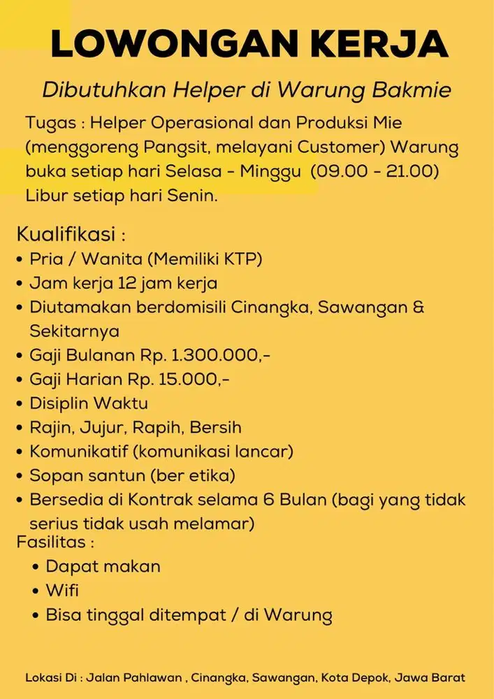 Lowongan Helper Bakmie