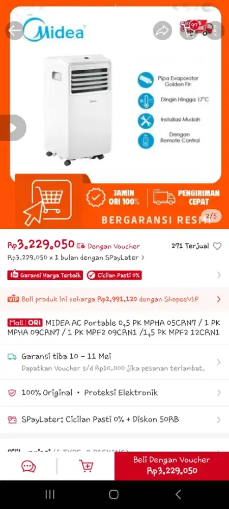 MIDEA AC Portable 0.5 PK mpha 05crn7