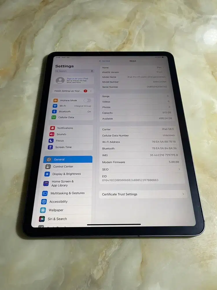 Ipad Pro 11 inch 2020 (2nd Gen) 512gb Wifi only Kondisi 10/10