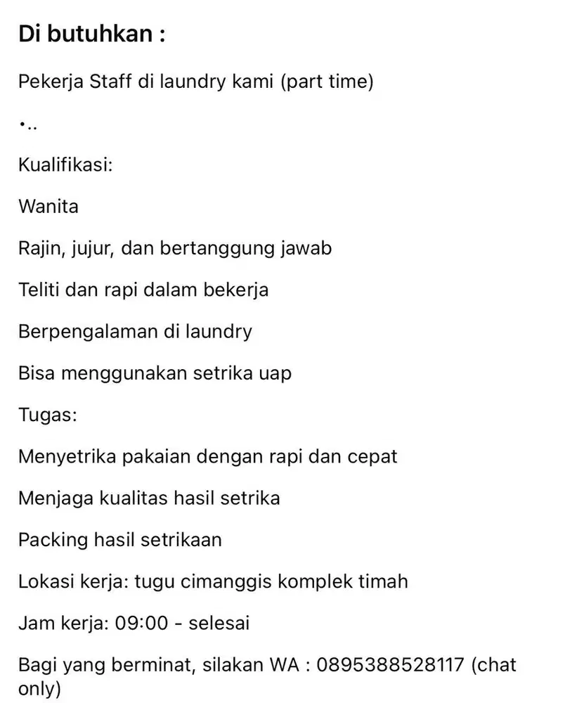 Staff laundry parttime