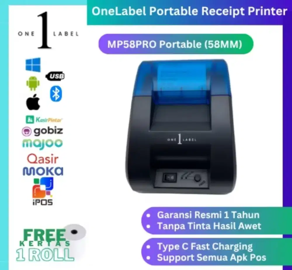PRINTER STRUK KASIR THERMAL 58MM BLUETOOTH USB TERMURAH TERLARIS