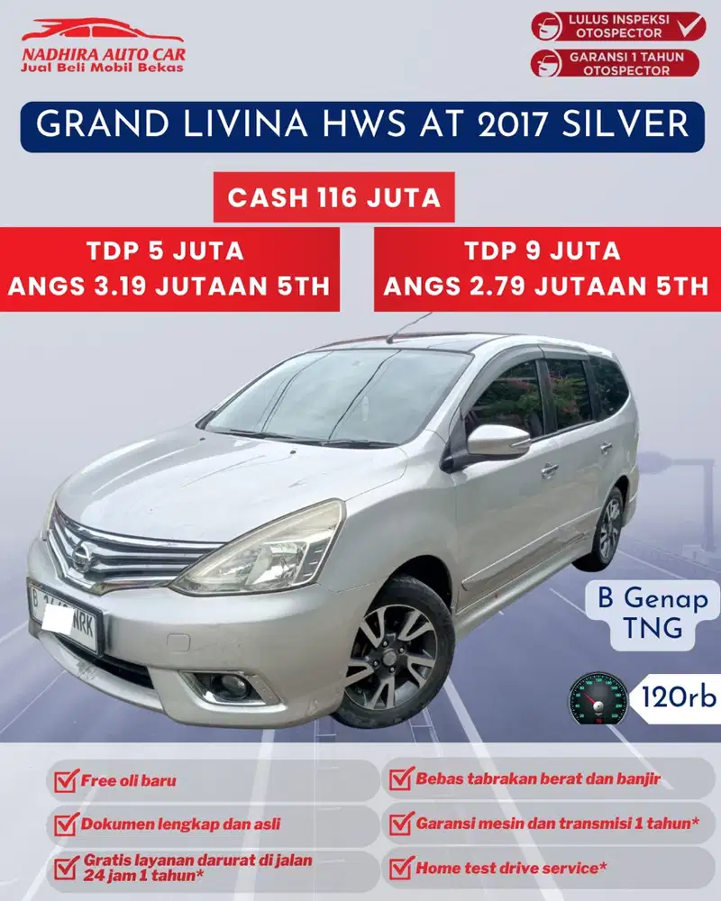 DP 5 Juta Grand Livina HWS AT 2017 Silver