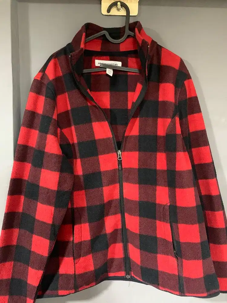 preloved jaket fleece plaid merah hitam uk XXL