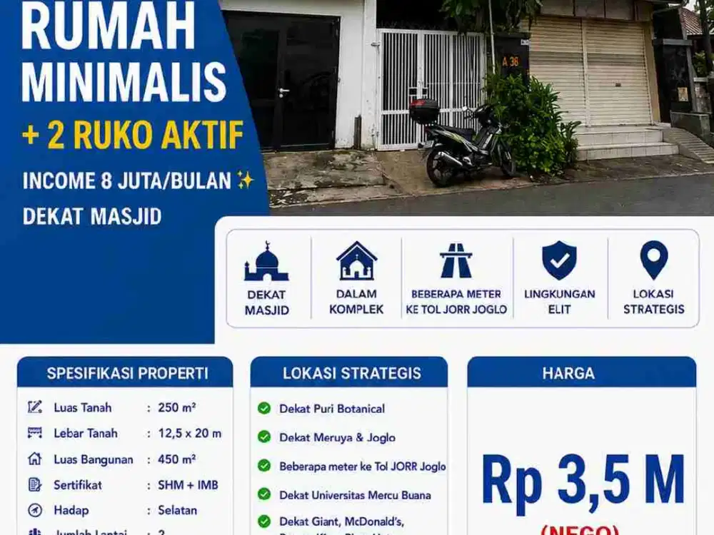 Jual cepat,masih nego! Rumah toko dekat mesjid dalam komplek dpr joglo jakarta barat