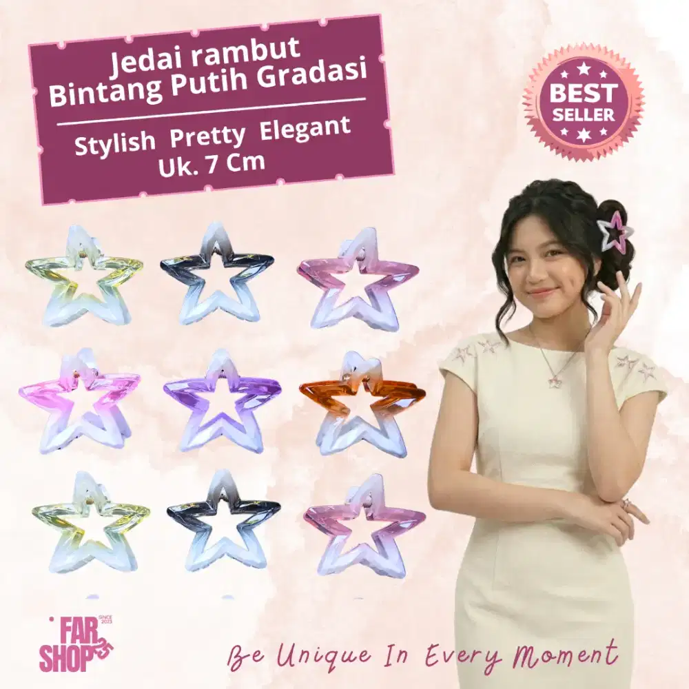 Jedai Rambut Bintang Putih Gradasi Warna Uk. 7 Cm Estetik Murah Elegan