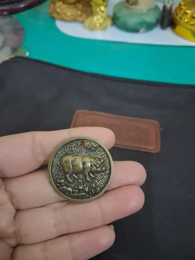 Koin liontin motif babi 
Lionting kuningan 
Aksesoris feng shui 
Pemba