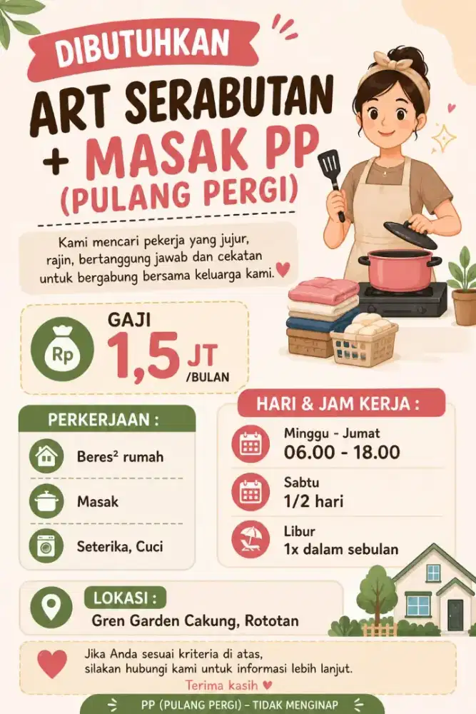 Loker ART PP Serabutan +Masak