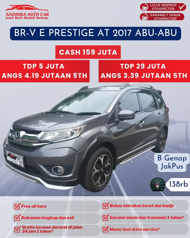 DP 5 Juta BR-V Prestige AT 2017 warna Abu-abu