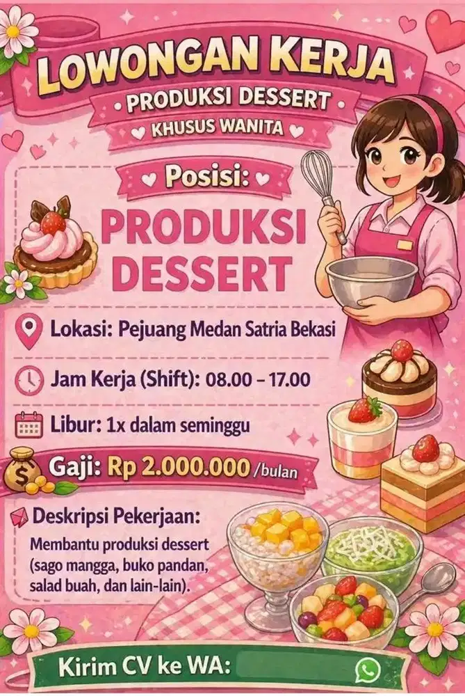 Lowongan kerja produksi dessert khusus wanita